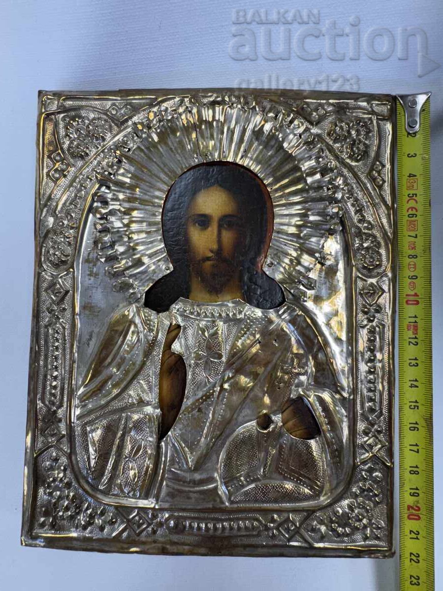 Delivery of Tsarist Russia painted lacquer oil with gilded mount Christ