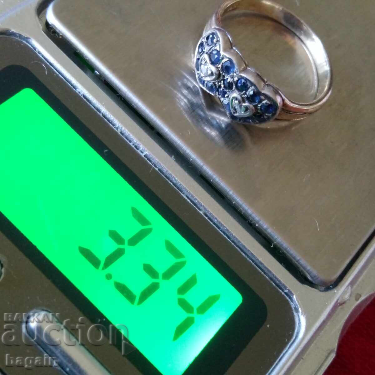 Auction Sapphire ring. Silver with gold plating Auction Sapphire ring. Silver with gold plating