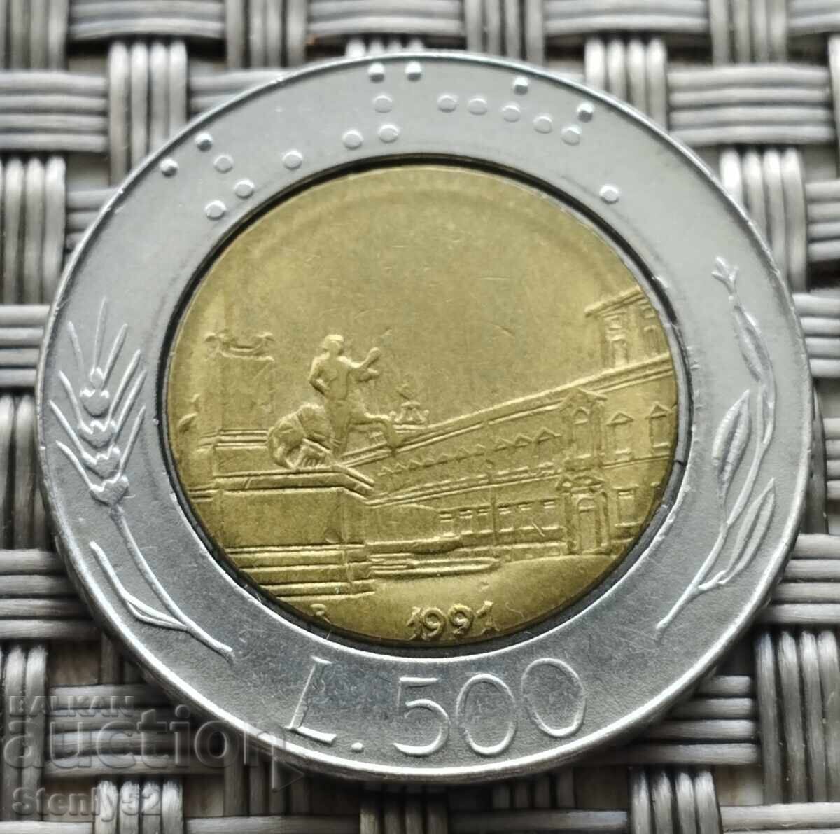 Стара монета Италия 1991год.L500