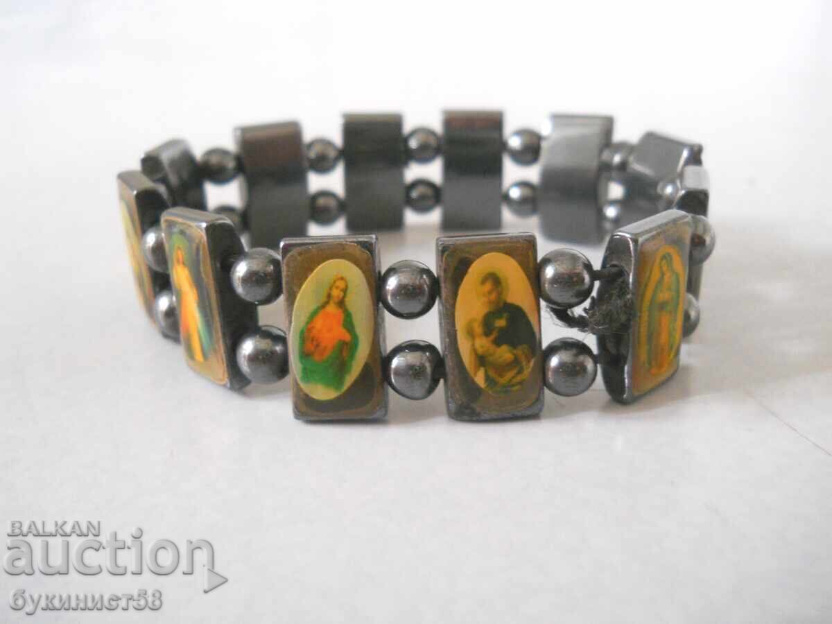 Hematite necklace with Orthodox icons
