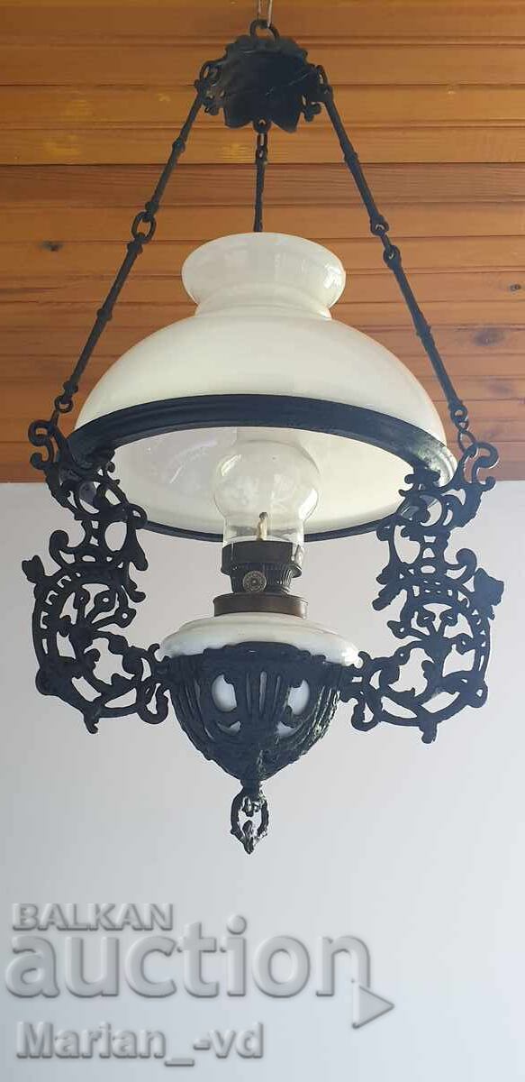Vechi candelabru pe gaz din fontă cu abajur din sticlă - 7 Vechi candelabru pe gaz din fontă cu abajur din sticlă - 7