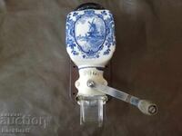 Vintage Retro Wall-Mounted Porcelain Coffee Grinder Pe De, Holland