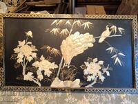 Large vintage Chinese lacquer panel with mother of pearl - Peacock