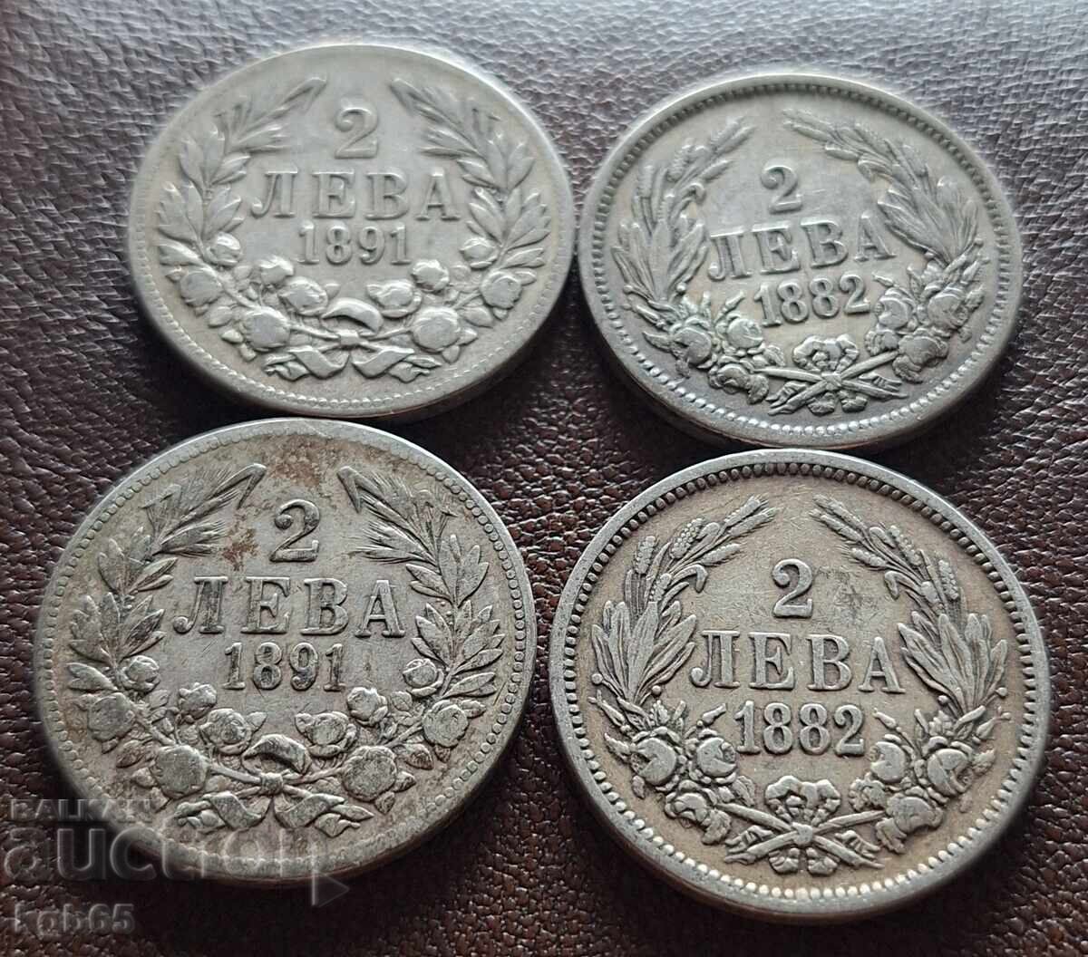 2 leva 1882, 1891, 4 pieces of 1 cent B.N.B