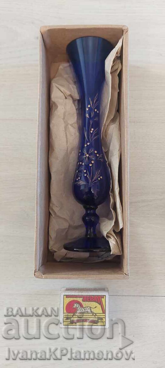 Vază vintage din sticlă albastră cu cutia originală - 7