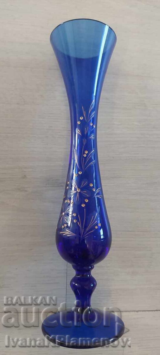 Vază vintage din sticlă albastră cu cutia originală