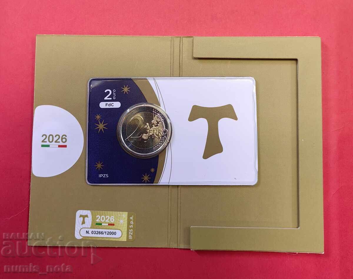2 euro 2026 Italia - 800 de ani de la moartea Sfântului Francisc hartă cu preț € 39.00 | 76.28 BGN