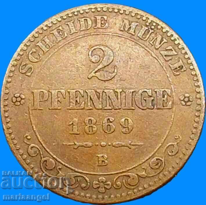 2 пфенига 1869 Германия Саксония - 7