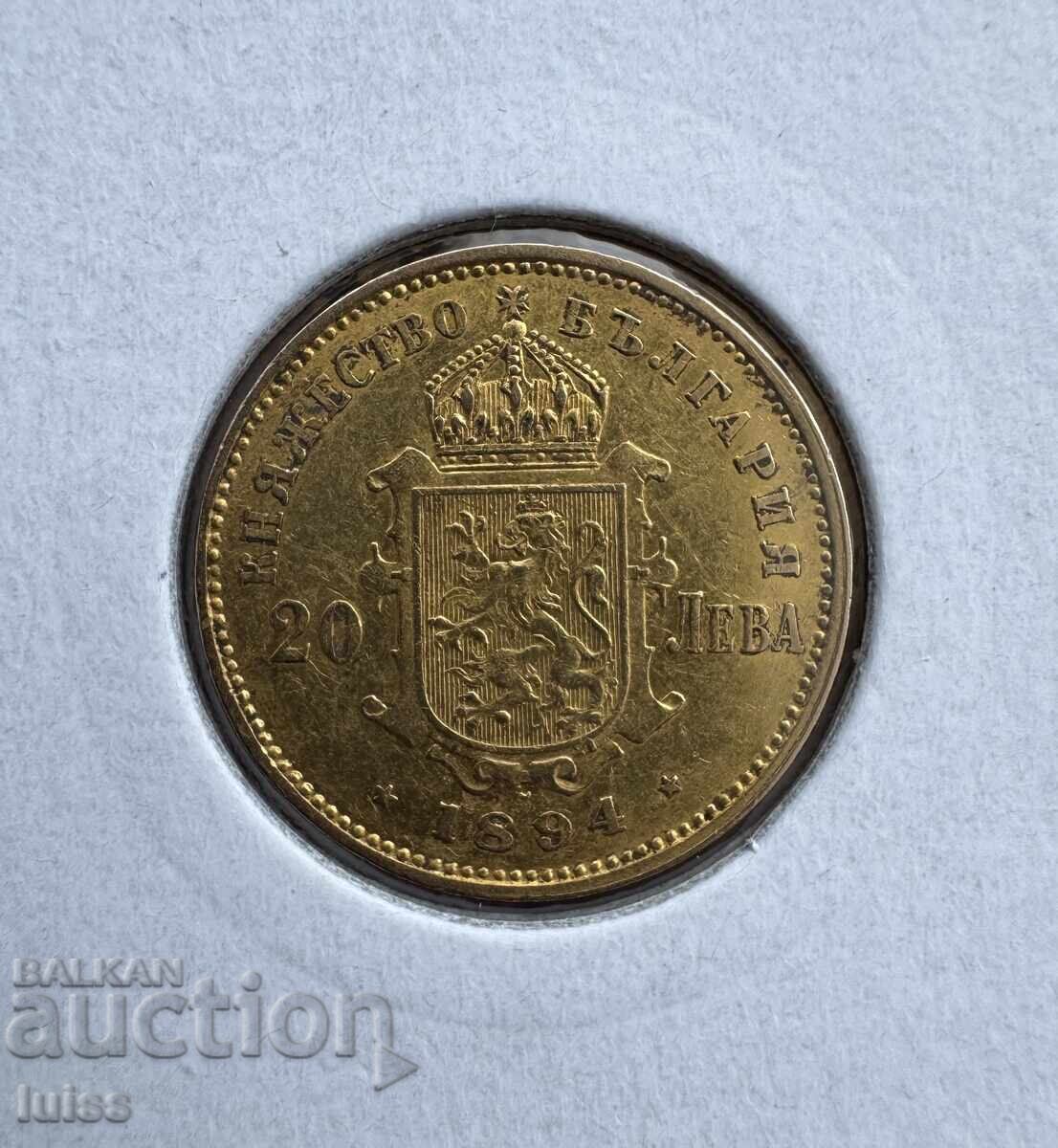 Monedă de aur Bulgaria 20 Leva 1894 Ferdinand I
