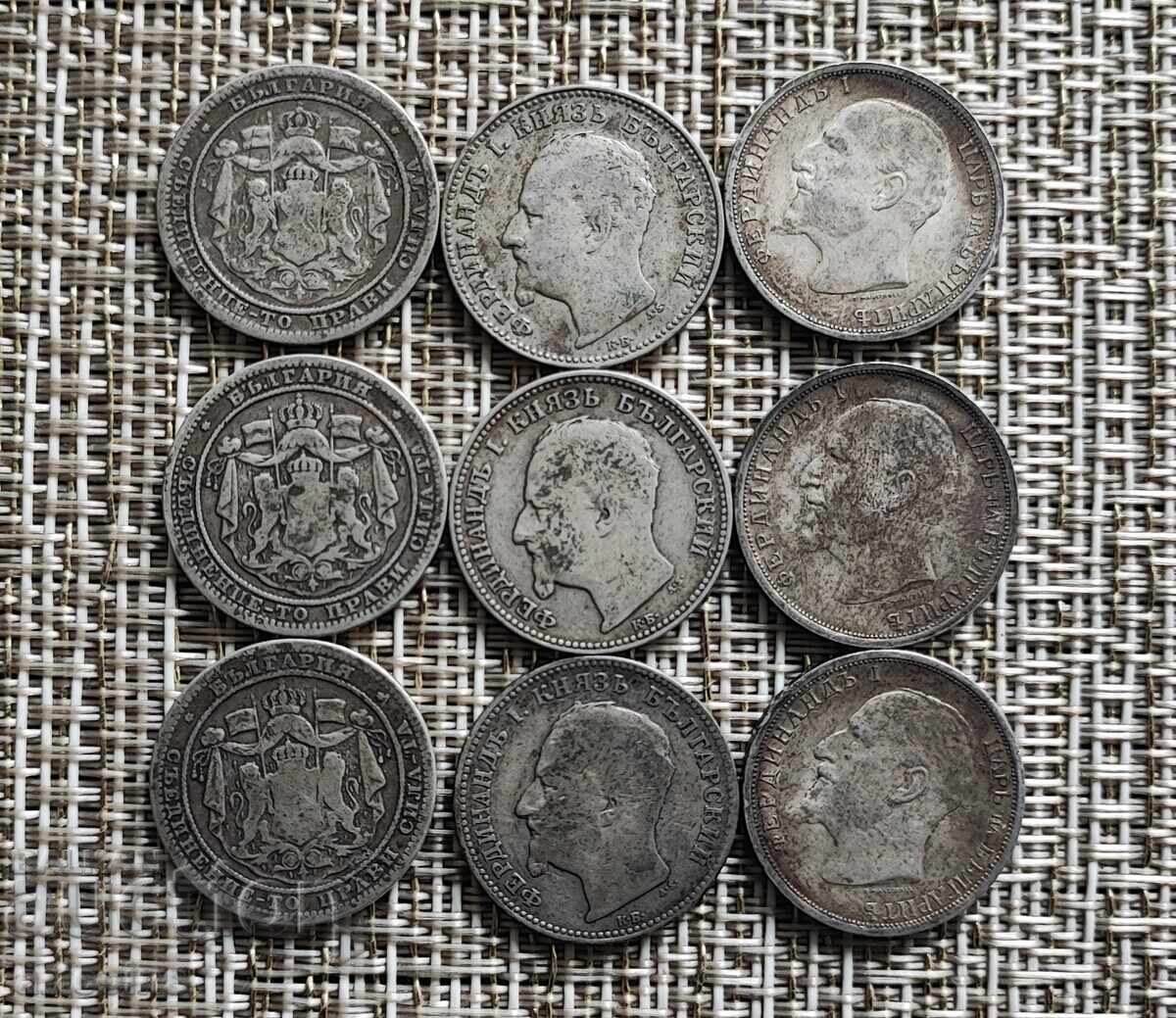 ЛОТ  9 МОНЕТИ 1 ЛЕВ 1882г/1891г/1913 г с цена € 135.00 | 264.04 лв.