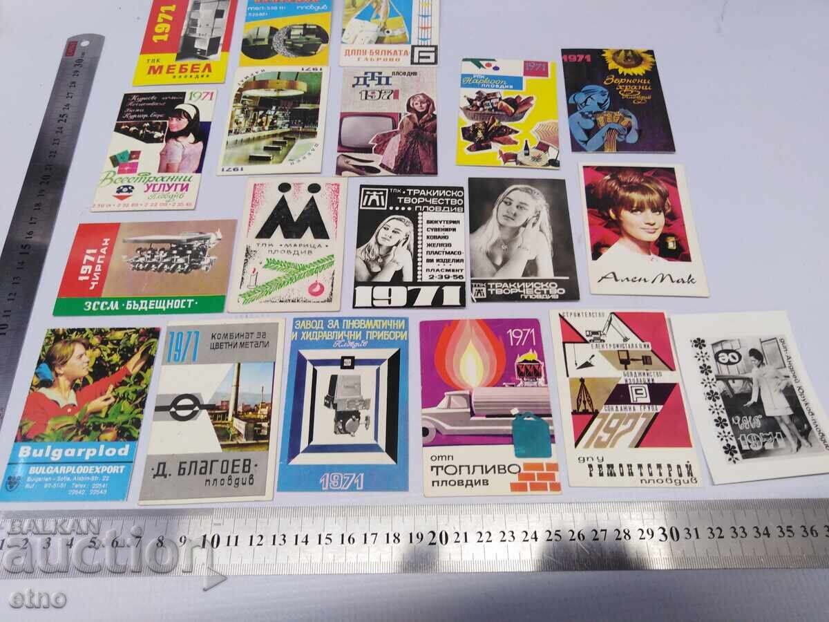 Auction FACTORY 1971 OLD CALENDARS-19 PIECES, calendar, small calendar / II Auction FACTORY 1971 OLD CALENDARS-19 PIECES, calendar, small calendar / II