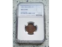 2 stotinki 1901 MS 63 BN NGC