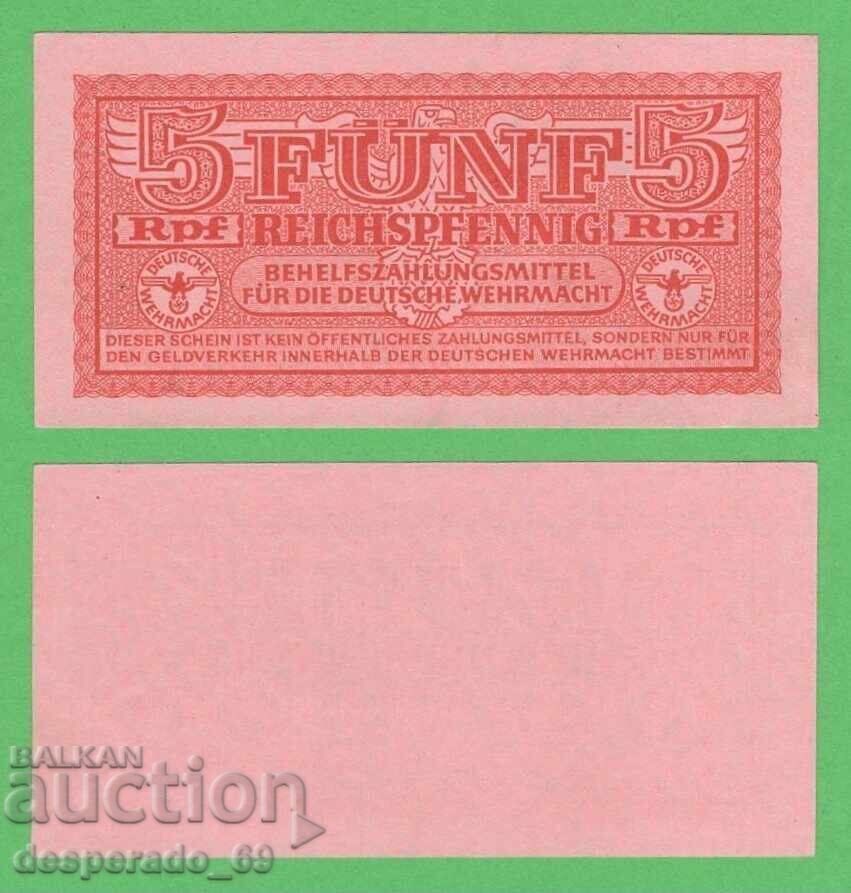 (¯`'•.¸GERMANIA 5 pfennig 1942 (Wehrmacht, Svastică) UNC '´¯)
