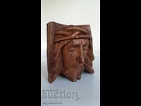 Wood carving, original, depicting the face of Jesus Christ