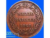 1/2 baiocco 1842 Vatican Grigore al XVI-lea cupru