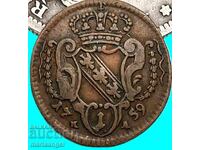 1 πφένιγκ 1759 Αυστρία 2.50γρ αυτ. Φραγκίσκος Στέφανος - σπάνιο