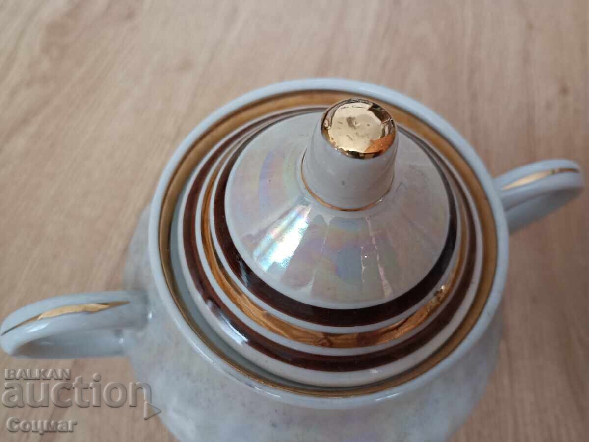 Τσαγιέρα και ζαχαριέρα πορσελάνης ΕΣΣΔ με επιχρύσωση και εφέ μαργαριταριού - 6