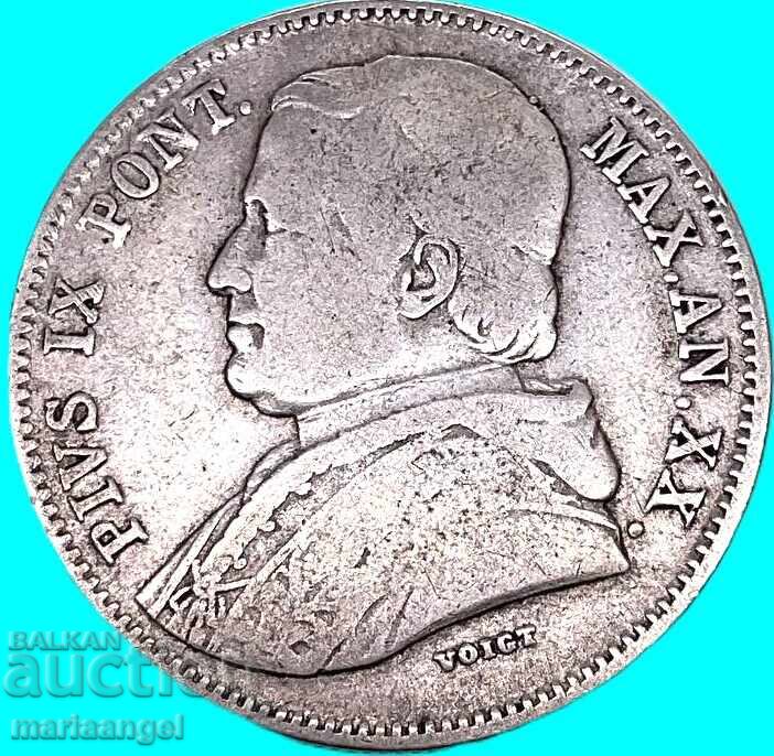 Livrarea Vatican 20 baiocchi 1865 argint Livrarea Vatican 20 baiocchi 1865 argint