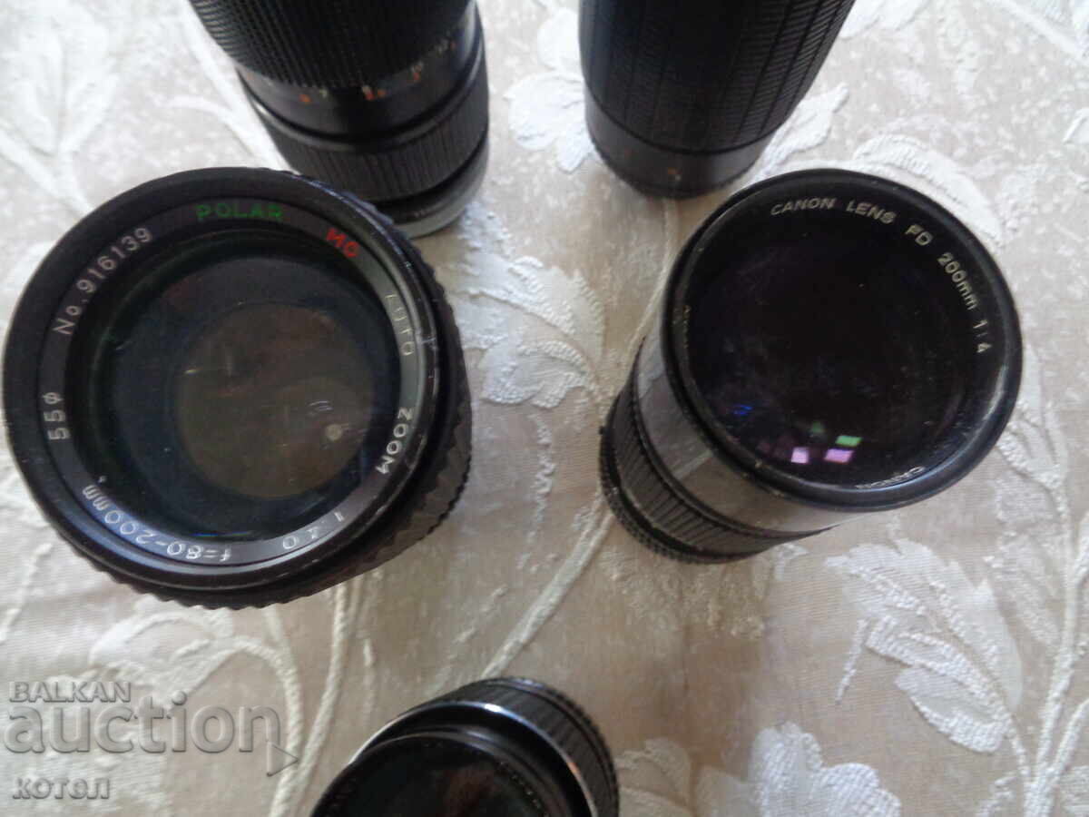 Vând lot de 5 obiective retro cu focalizare manuală (Canon FD, Pe - 5