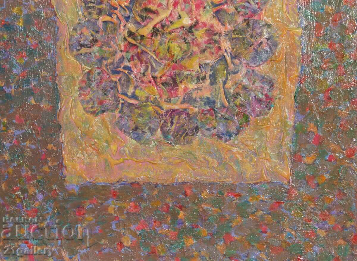 Compoziție abstractă tablou pictură în ulei colaj - 6