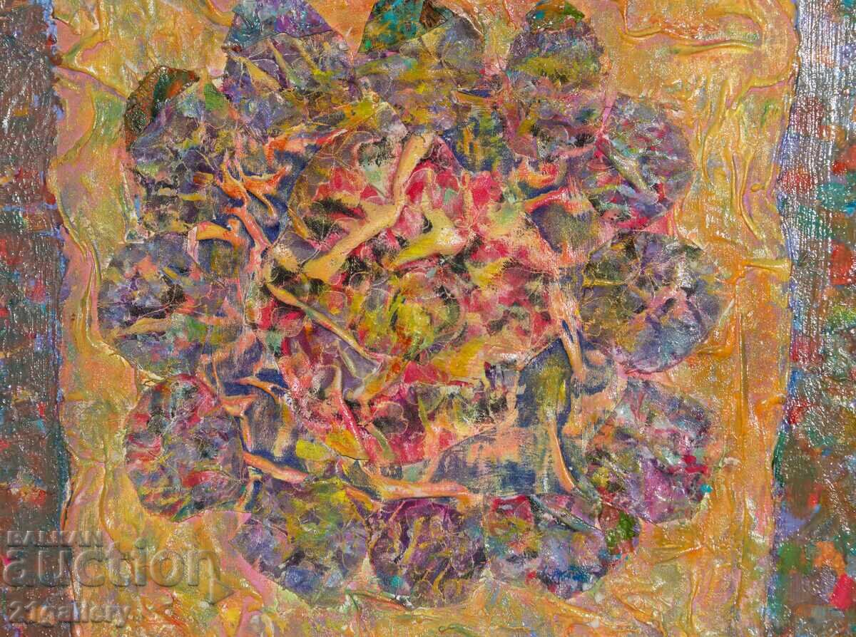 Compoziție abstractă tablou pictură în ulei colaj - 7