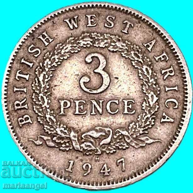 Africa de Vest Britanică 3 pence 1947 argint
