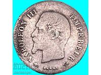 20 centimes 1860 Franta Strasbourg Napoleon III argint