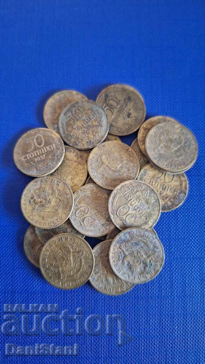 50 stotinki 1937 Lot of 25 pcs