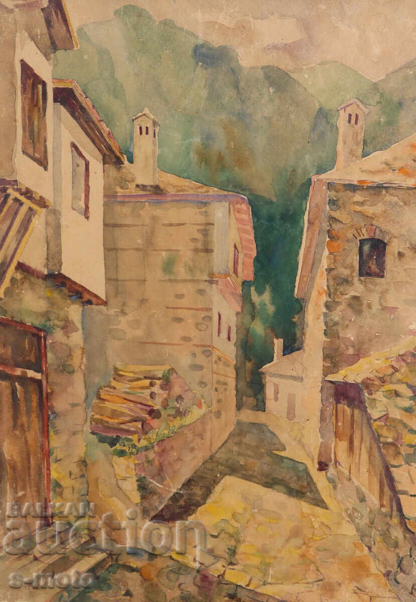 Old watercolor painting cityscape