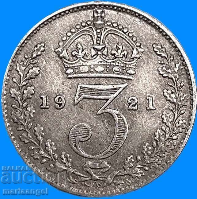 3 Πένες 1921 Ηνωμένο Βασίλειο ασήμι Πατίνα - 7