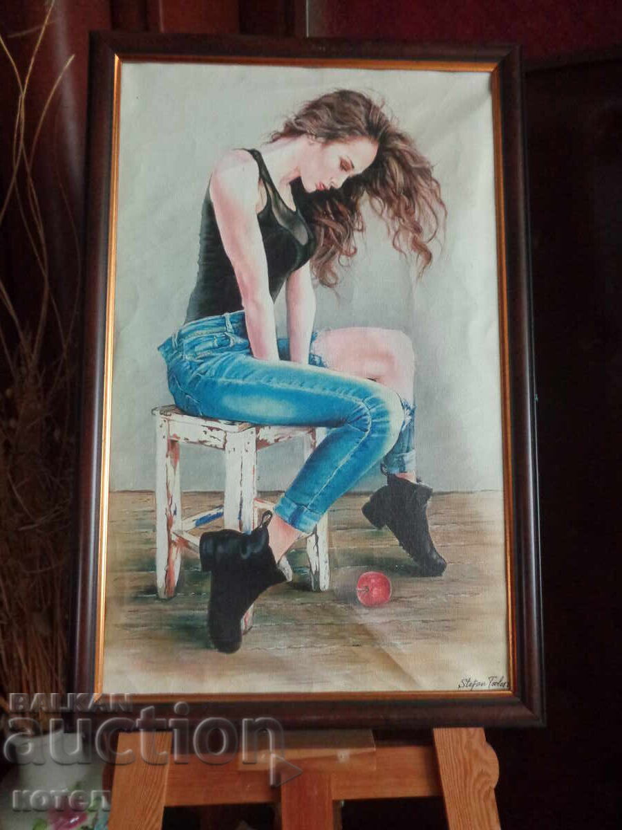 Vând tablou decorativ artistic „Fată cu măr” cu preț € 77.00 | 150.60 BGN
