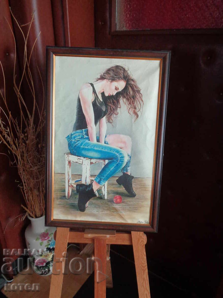Vând tablou decorativ artistic „Fată cu măr”