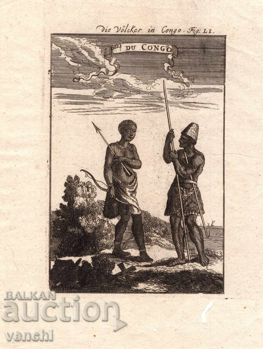 1685 - MALLET ENGRAVING - PEOPLE OF CONGO - original