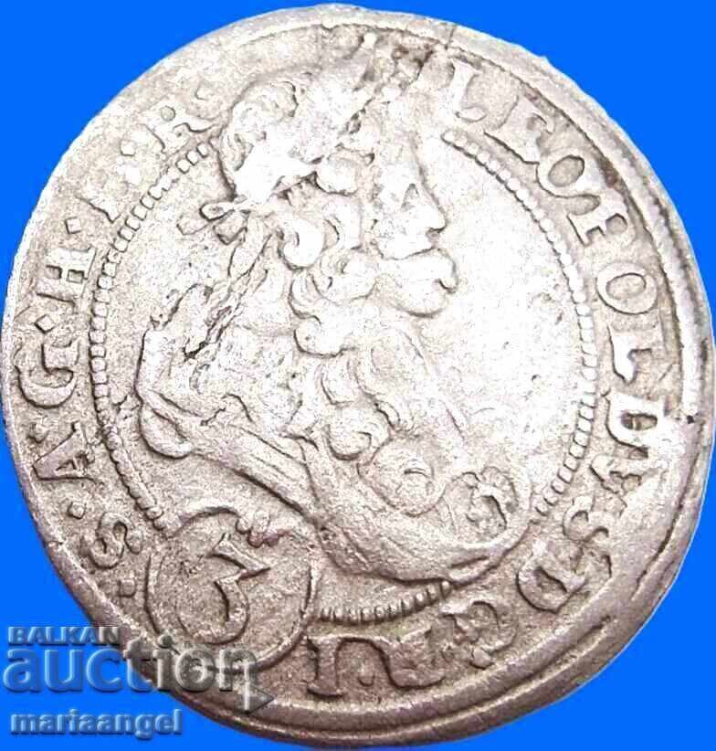 Silesia 3 Kreuzer 1696 Leopold Austria argint