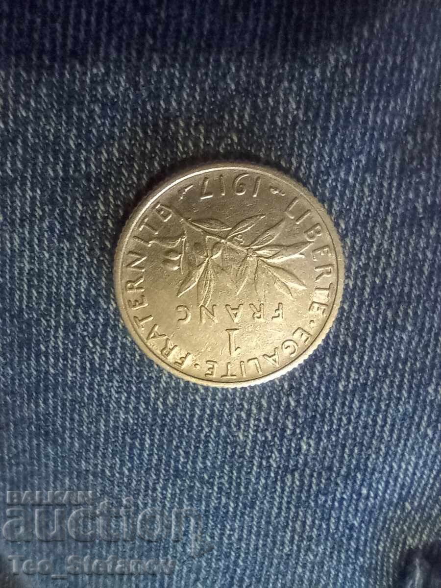 1 Franc 1917 XF Franța Argint