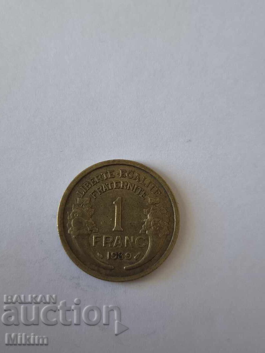 1 franc coin 1939 France