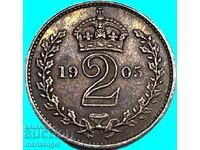 Marea Britanie 2 pence 1905 Maundy Edward argint RARE!