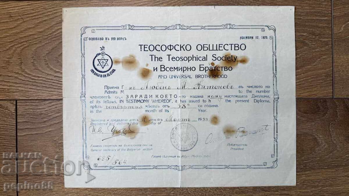 Δίπλωμα Μέλους της Θεοσοφικής Εταιρείας (B.Z.C.) Δίπλωμα Μέλους της Θεοσοφικής Εταιρείας (B.Z.C.)