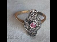Silver ring with ruby and gold plating