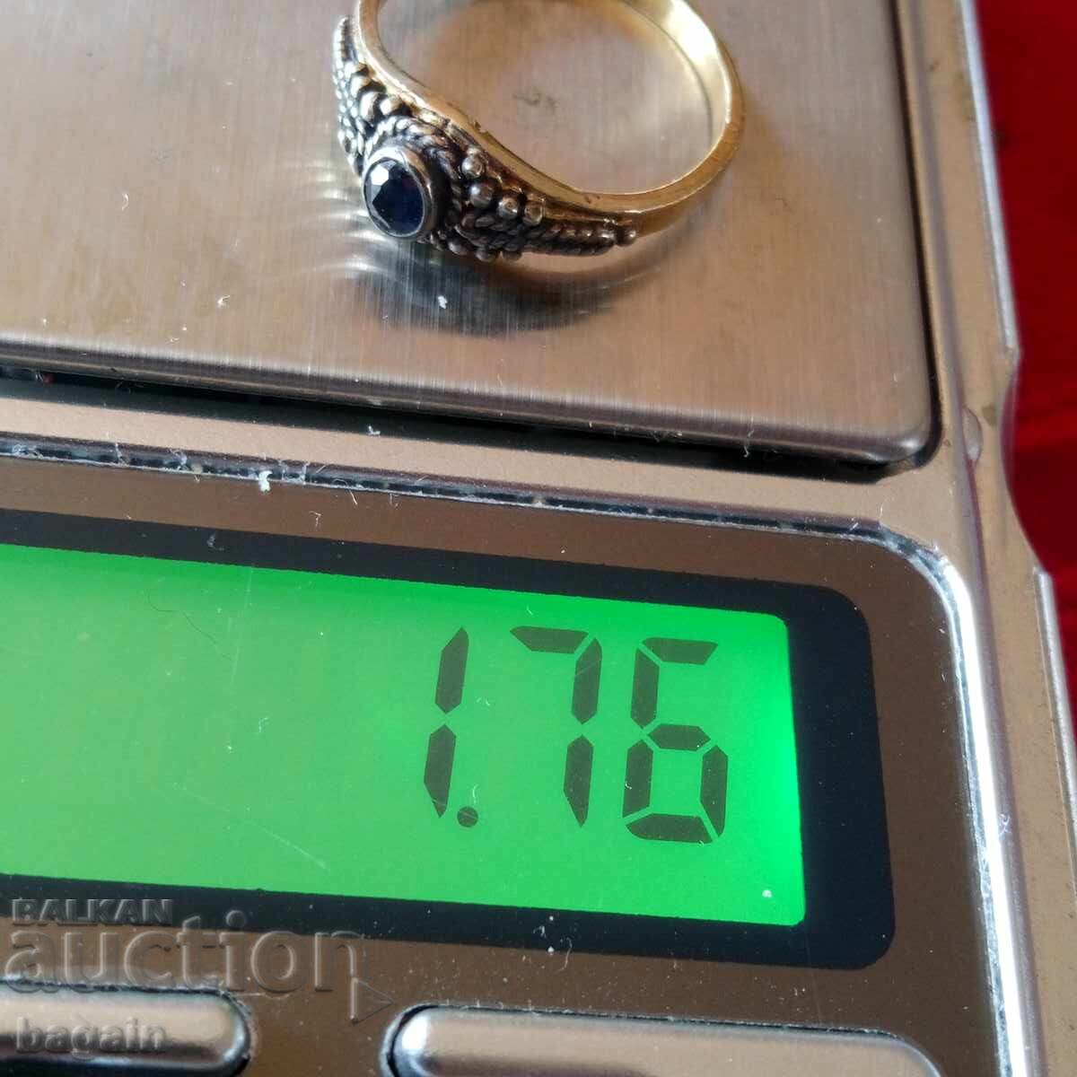Δημοπρασία Ασημένιο δαχτυλίδι με ζαφείρι και επιχρύσωση