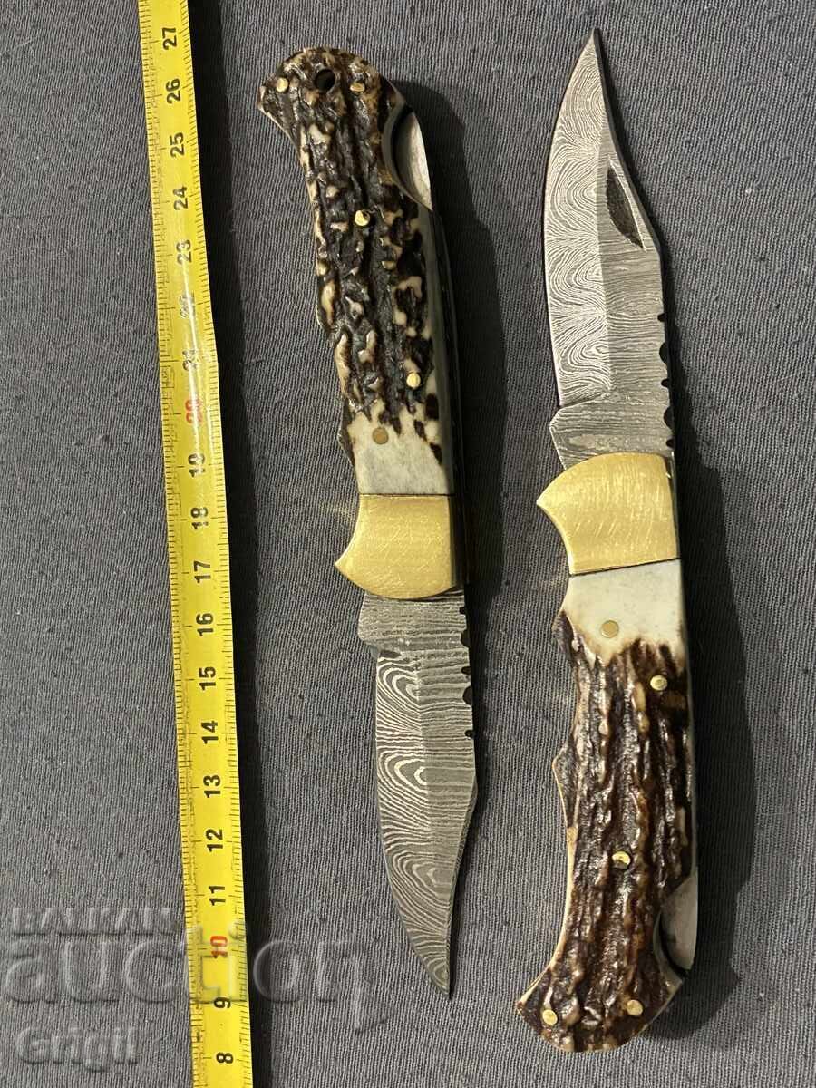 Două cuțite din corn de cerb și oțel damasc - 5 Două cuțite din corn de cerb și oțel damasc - 5