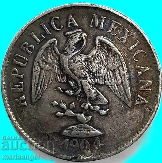 Livrarea Mexic 20 centavos 1904 monetărie 258x. nr. 5.42g puritate 902 argint Livrarea Mexic 20 centavos 1904 monetărie 258x. nr. 5.42g puritate 902 argint