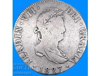 2 reali 1827 Spania 5.77g 26mm Ferdinand al VII-lea argint