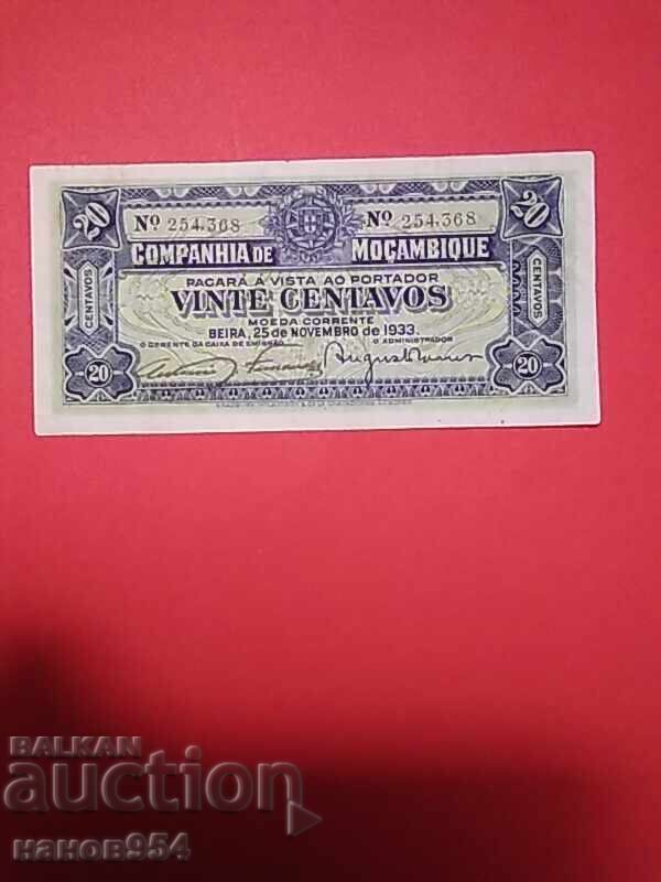 Bancnotă 20 centavos Mozambic 1933