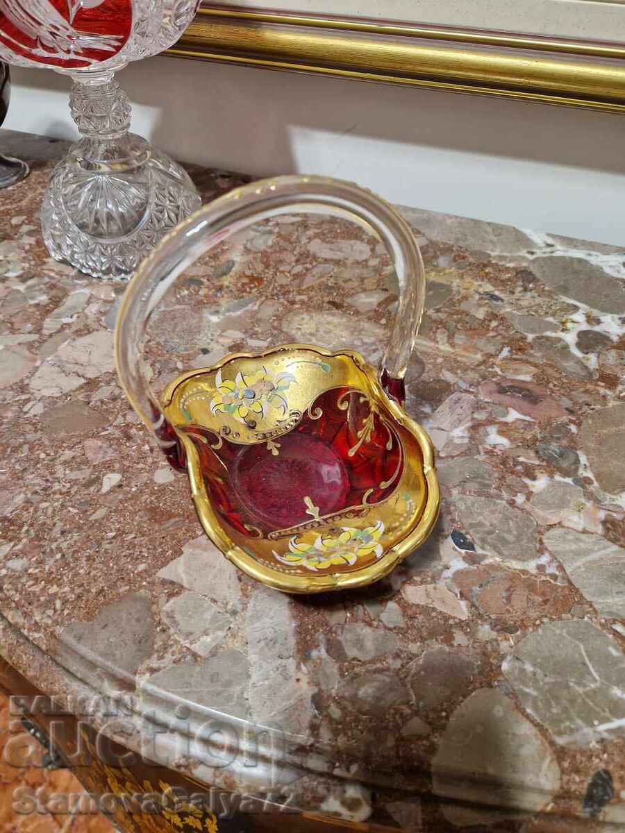 Coșuleț antic unic din sticlă de Murano italiană