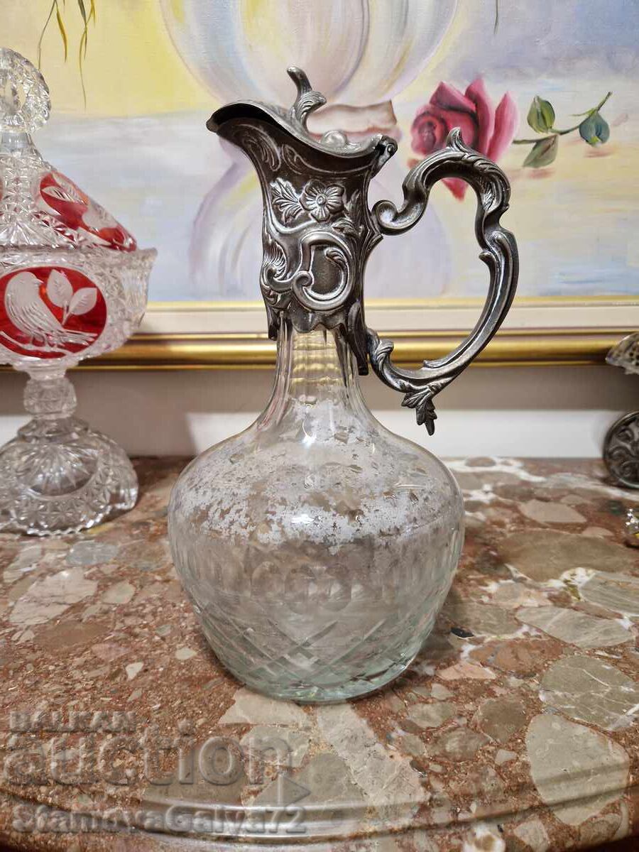 Garafă franțuzească antică superbă din cristal cu metal cu preț € 77.00 | 150.60 BGN