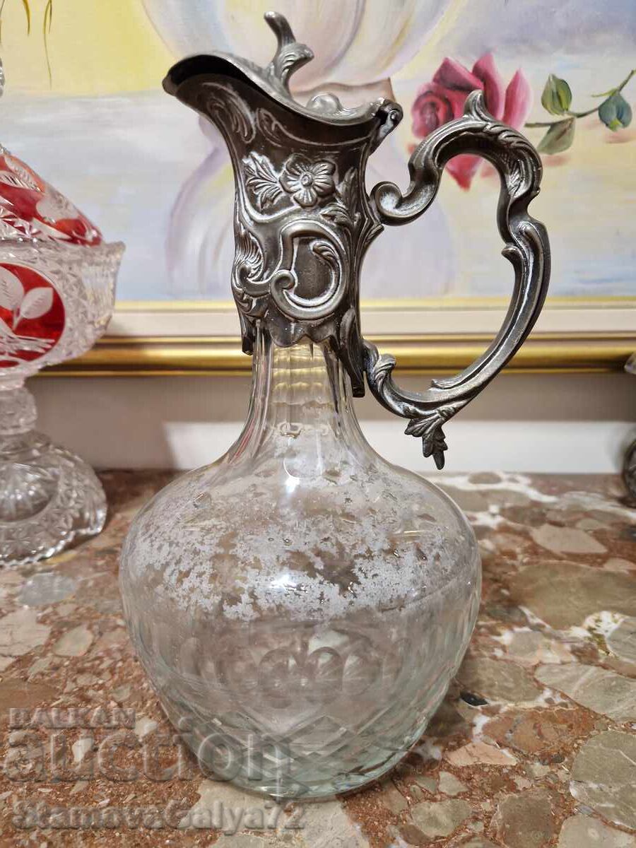 Licitație Garafă franțuzească antică superbă din cristal cu metal