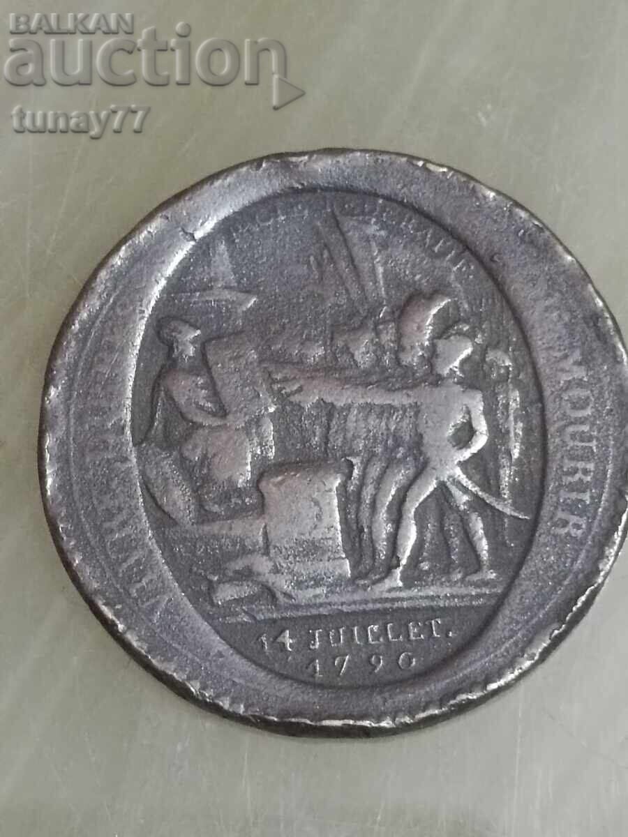 Medalion francez rar, Revoluția Franceză din 14 iulie 1790