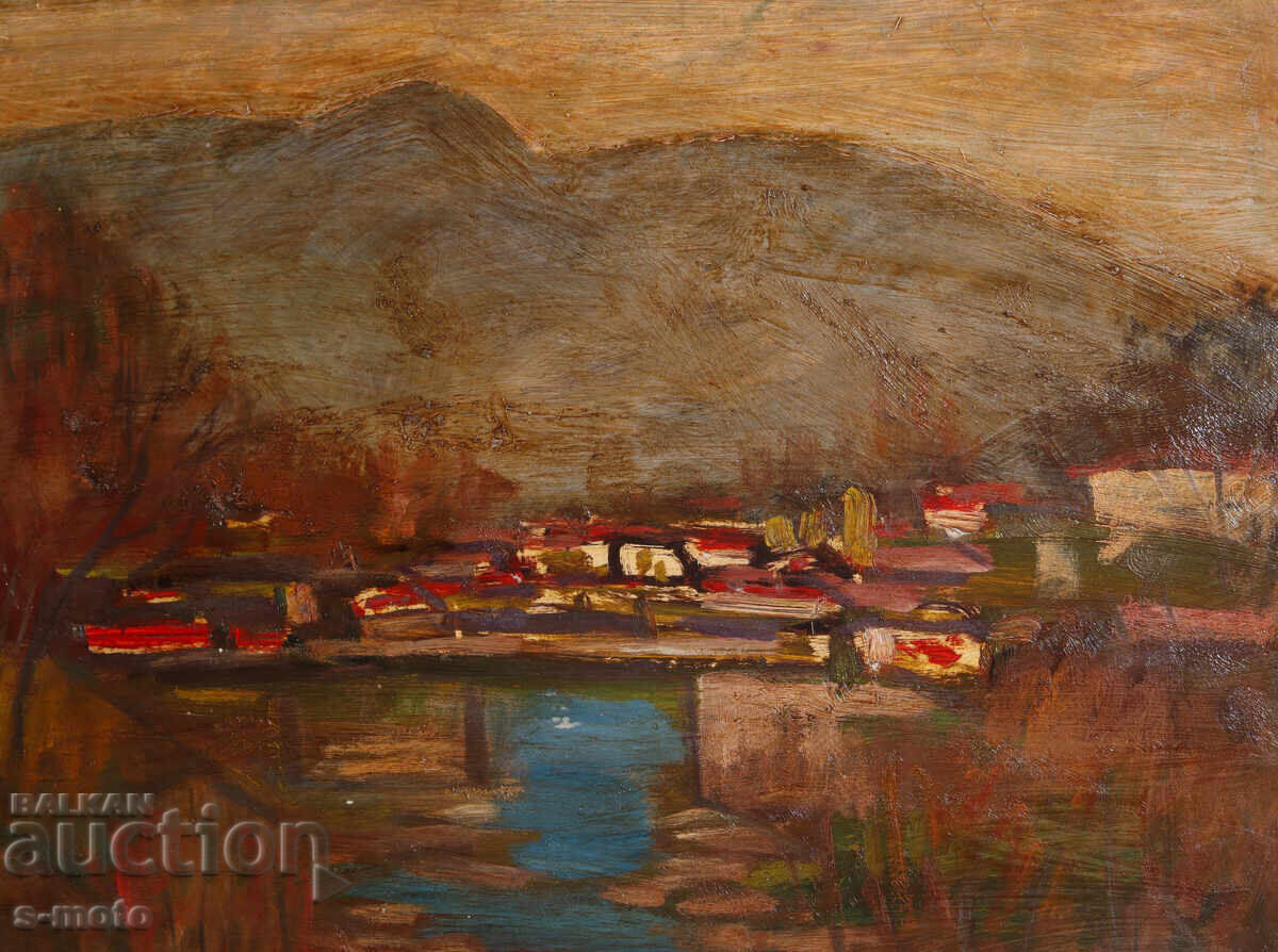 Stoyan Domuschiev (1935 - 2021) ulei pe pânză peisaj rural - 6