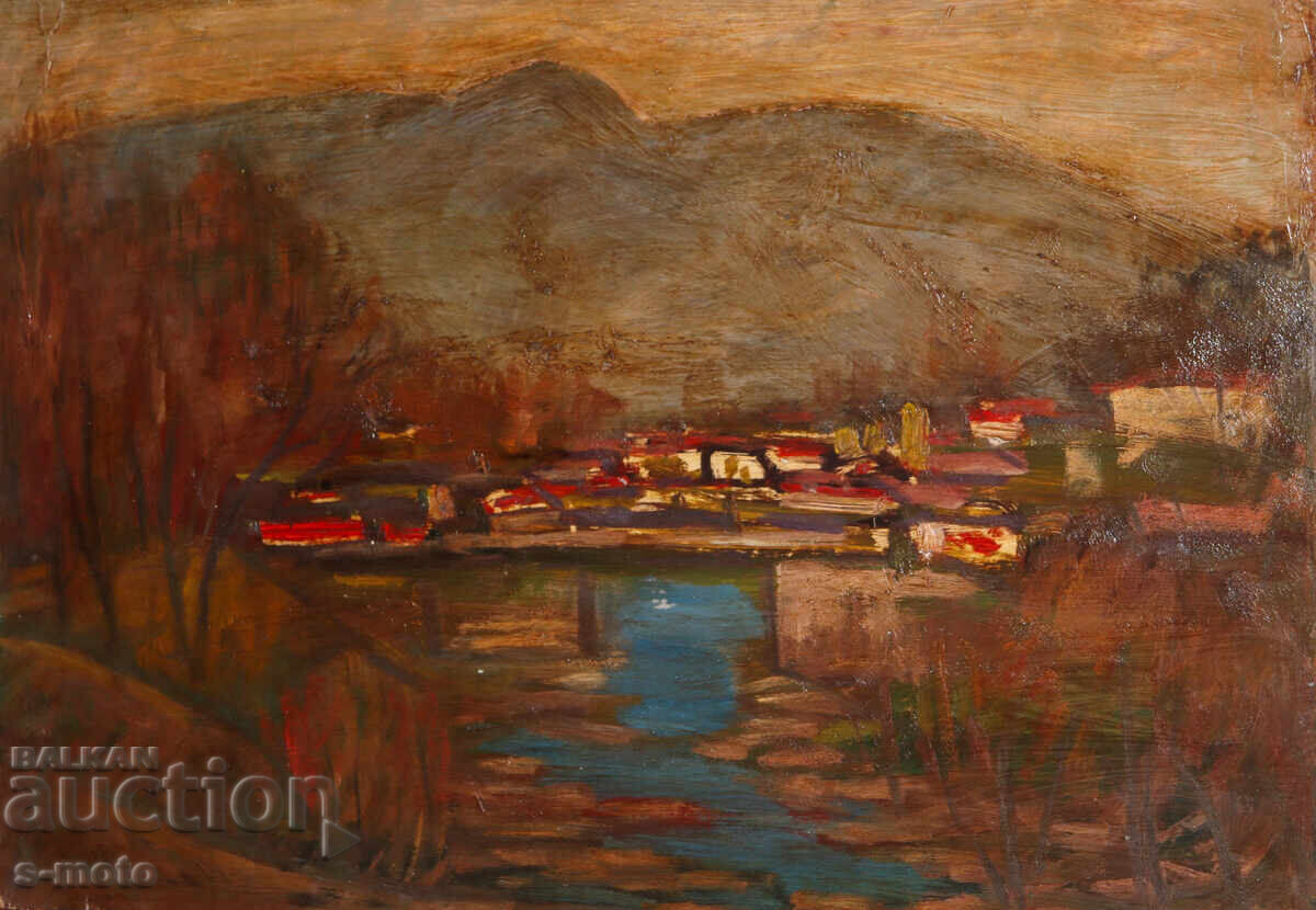 Stoyan Domuschiev (1935 - 2021) ulei pe pânză peisaj rural